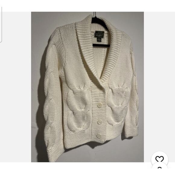 Eddie Bauer Sweaters - Eddie Bauer Nordic Fisherman Hand Knit Cardigan Ivory Women's Size M Cable Knit